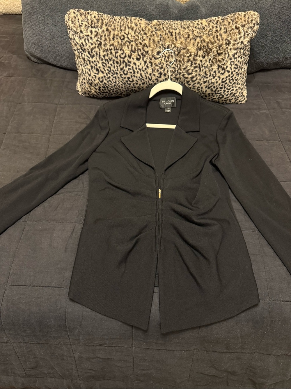St. John Black Zip-Front Tailored Knit Blazer